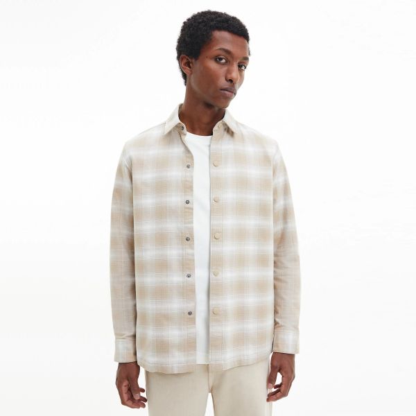Calvin Klein Fleece Check Overshirt Beige
