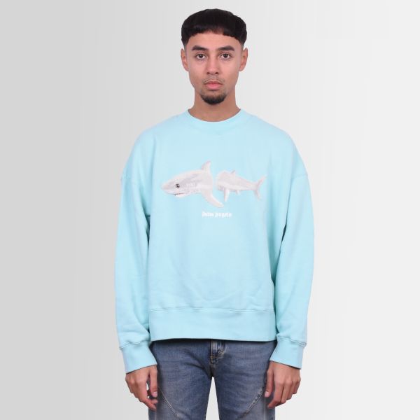 Palm Angels White Shark Sweater Licht Blauw