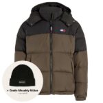 tommy jeans alaska colorblocked puffer donker groen zwart