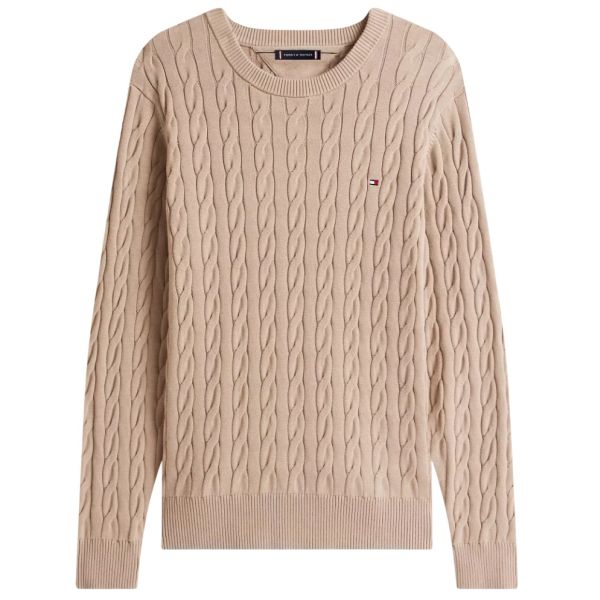 Tommy Hilfiger Klassischer Kabelpullover aus Baumwolle Beige
