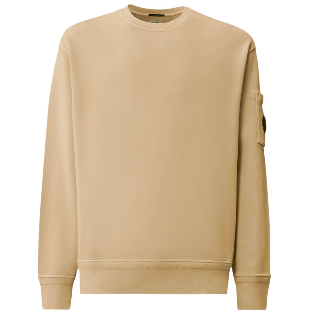 CP Company Cotton Diagonal Fleece Resist Dyed Lens Pullover Beige