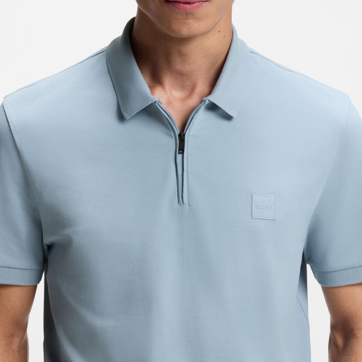 Boss Passerzip Poloshirt Hellblau – Bild 4