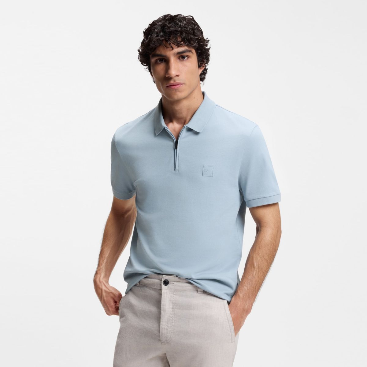 Boss Passerzip Poloshirt Hellblau – Bild 2