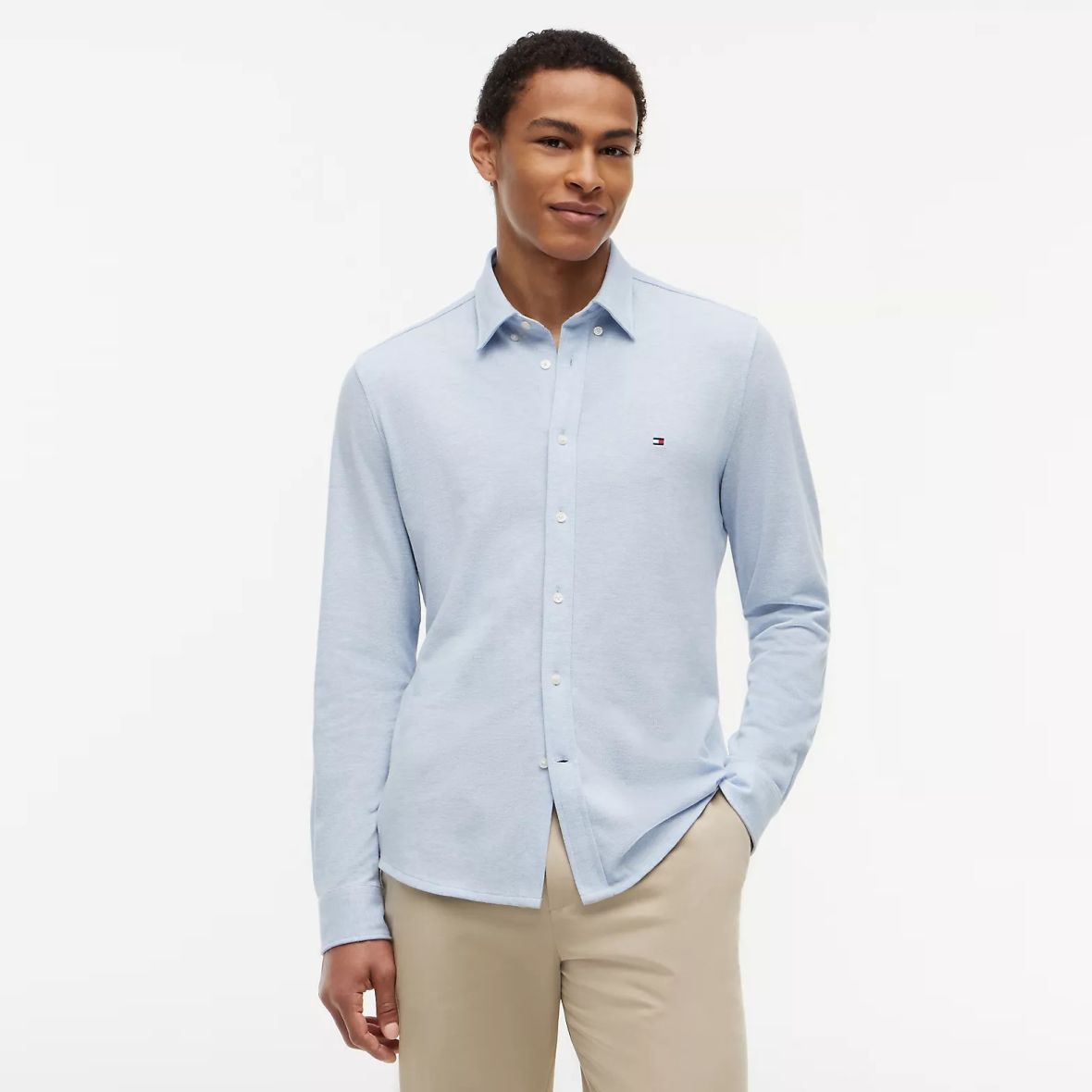 Tommy Hilfiger Knit Pique Feather Hemd Hellblau – Bild 2