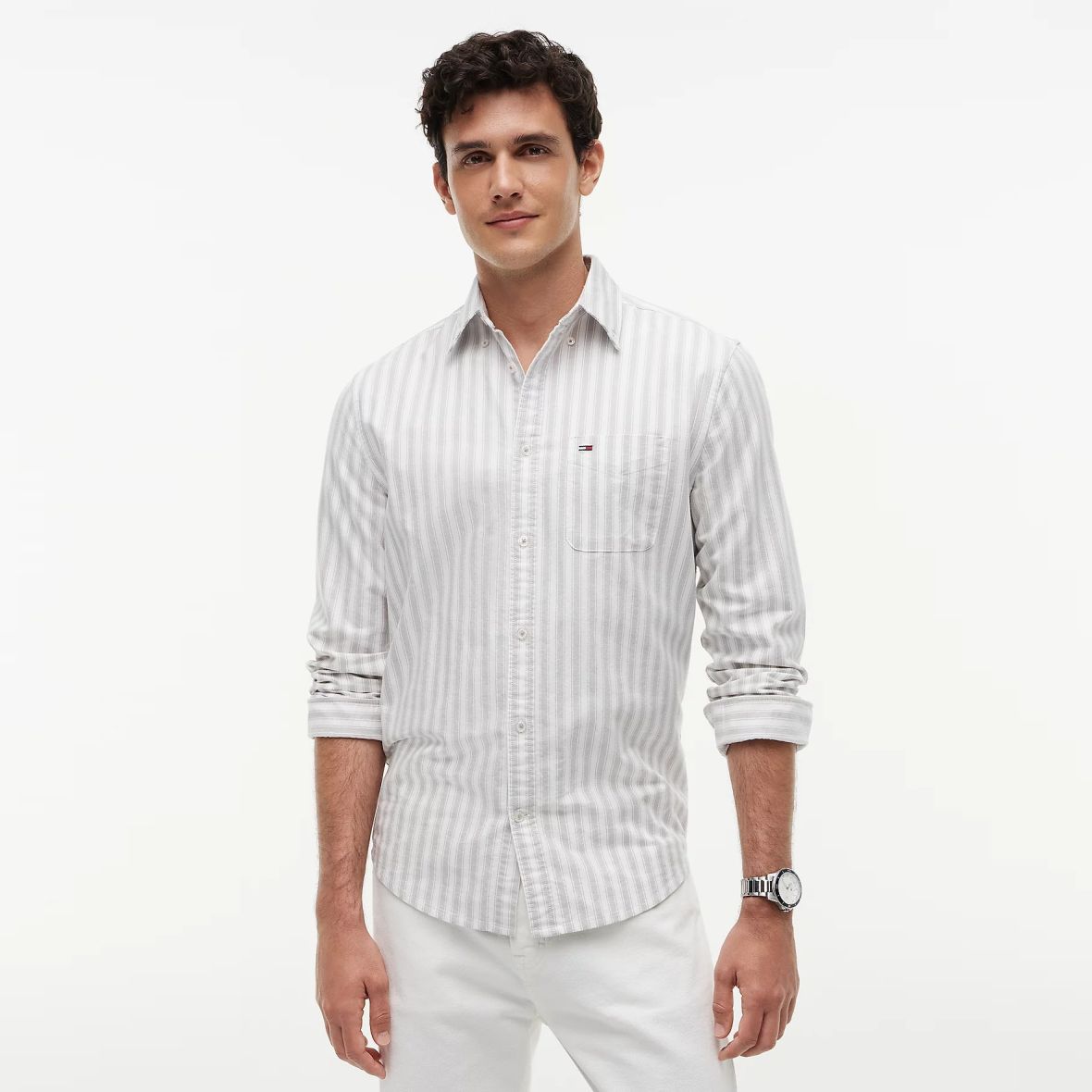 Tommy Jeans Stripe Oxford-Hemd Weiß/Beige – Bild 2